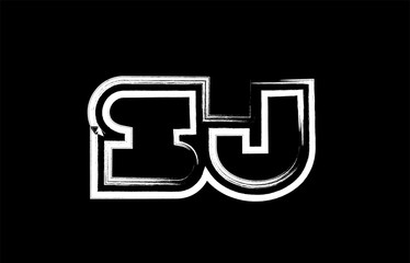 grunge black and white alphabet letter combination sj s j logo icon design