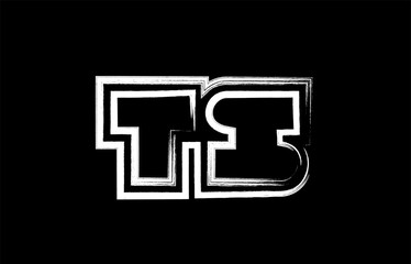 grunge black and white alphabet letter combination ts t s logo icon design