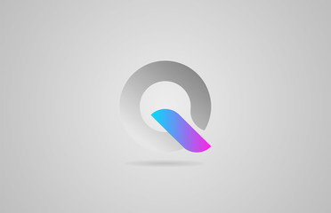 grey blue pink alphabet letter q logo icon design