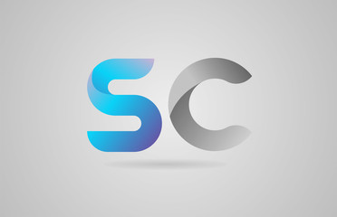 grey blue alphabet letter sc s c logo icon design