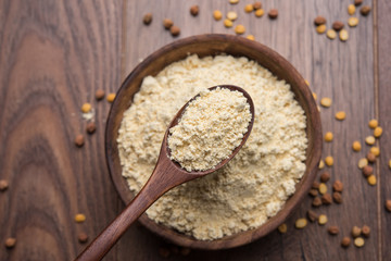 Bowl of chick peas flour or besan powder