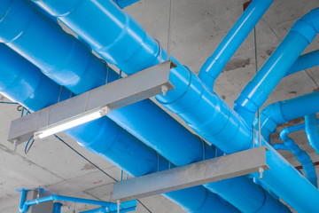Large blue pipe PVC for the construction of high-rise residential buildings