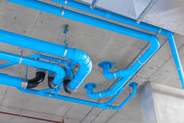 Large blue pipe PVC for the construction of high-rise residential buildings