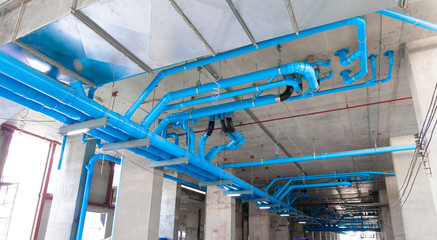 Large blue pipe PVC for the construction of high-rise residential buildings