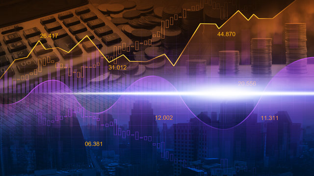 Stock market or forex trading graph in graphic double exposure concept