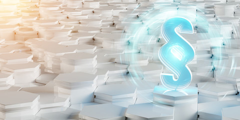 White and blue law icon hexagons background 3D rendering