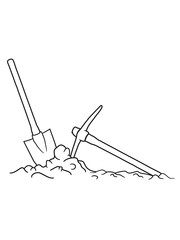spitzhacke buddeln loch haufen schaufel graben schaufeln pickaxe abbauen bergbau hammer axt werkzeug bergarbeiter