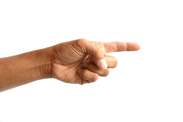 Finger pointing isolated on the white background.