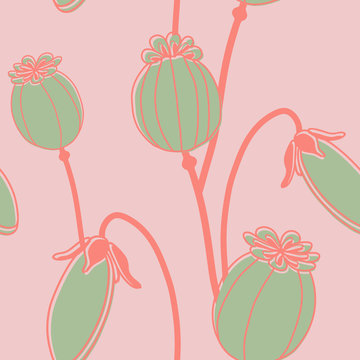 Hand Drawn Poppy Flowers Vector Patterns