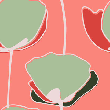 Hand Drawn Poppy Flowers Vector Patterns