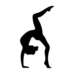 A silhouette of a young woman doing a wheel pose in black. Vector Illustration.