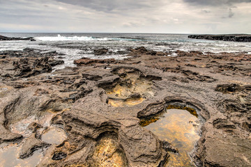 Lava rock beach landscape in the Galapagos