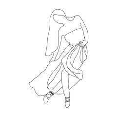 Silhouette of a dancing girl. Line drawing. Vector illustration.