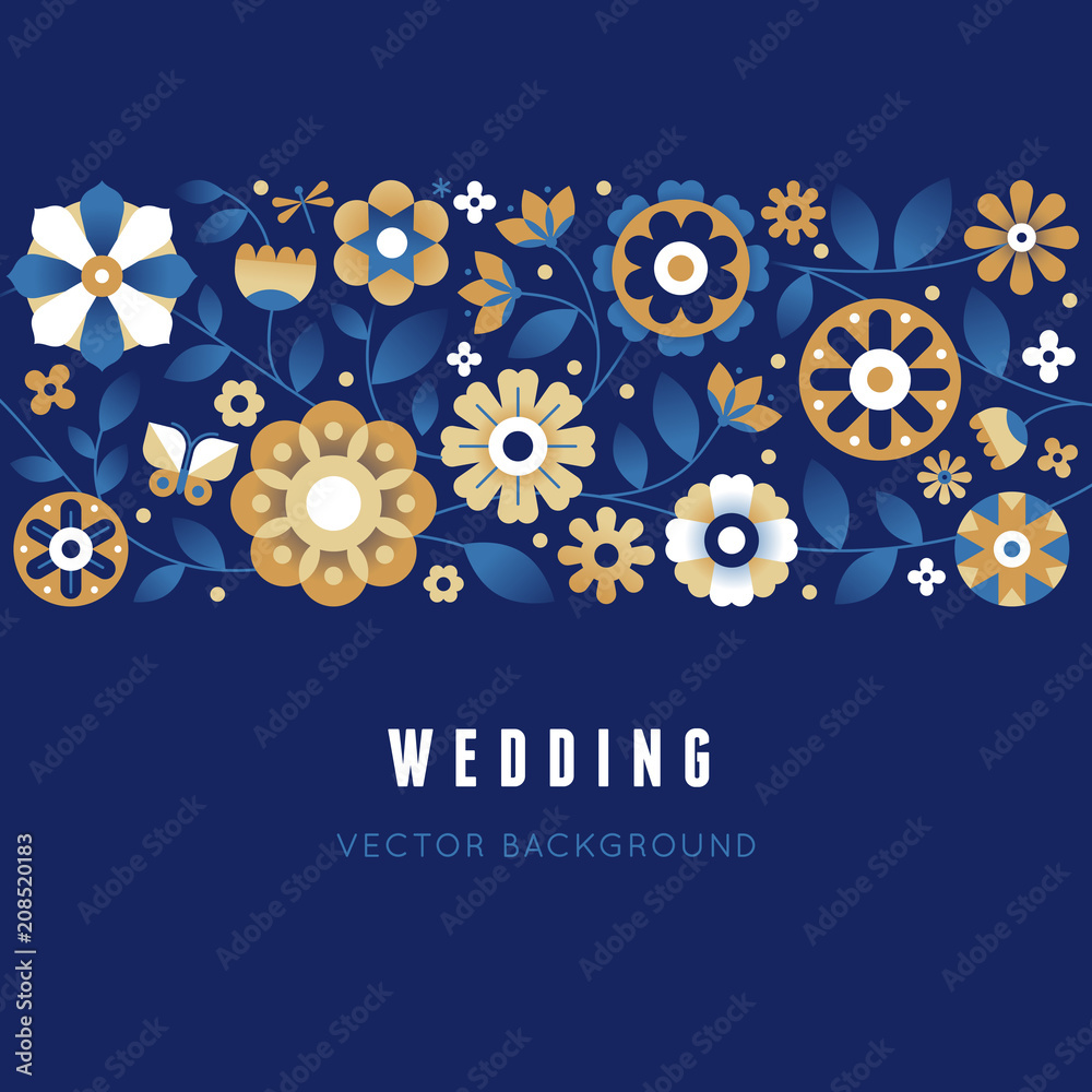 Poster frame with decorative flowers, leaves and bird with copy space for text