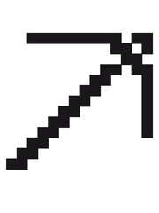 schwarz pixel retro computerspiel bauen gamer game design kreis stempel button rund logo pickaxe spitzhacke abbauen bergbau hammer axt werkzeug bergarbeiter