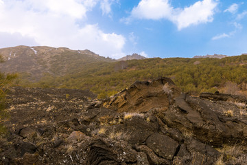 View of a unique valley on the Etna volcano