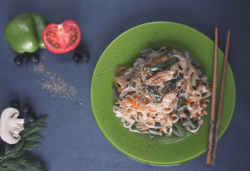 place for text noodles vegetables sushi rolls