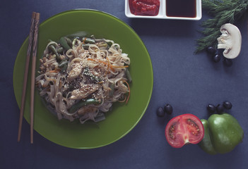 view from above ready meal to eat noodles