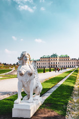 Baroque palace and statue of woman sphinx