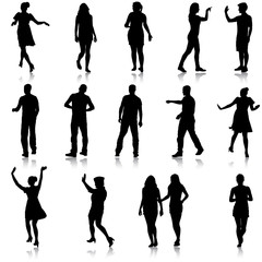 Set beautiful fashion girl and men silhouette on a white background