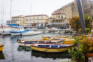 Naples, Campania, Italy, Europe - fishermen boats moored in Borgo Marinari