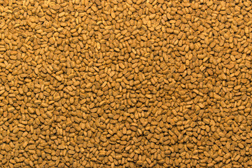 Dog and cat, pet food pellets closeup, full frame texture
