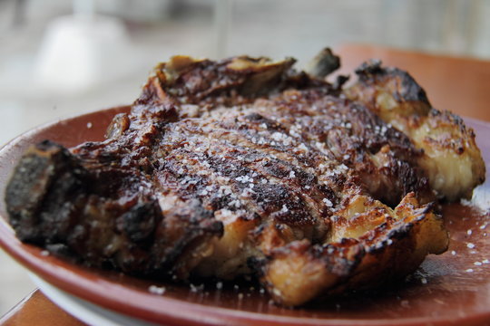 Tradition grilled chuleton on bone with salt