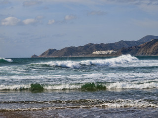 Fototapeta na wymiar Beach in Pueblo Indalo in Mojacar Almeria Spain