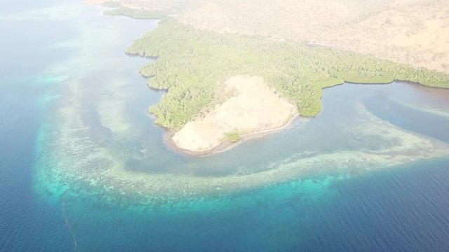 Aerial of Coral Reef and Island of Lembata in Indonesia
