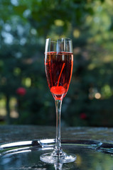 summer fresh cocktail with ice, fruit and vegetables