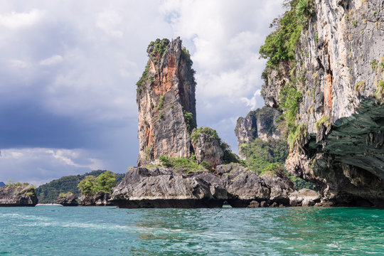 Popular travel tropical karst rocks perfect for climbing, Krabi