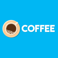 Flat Design Cup of coffee, Vector illustration on blue background