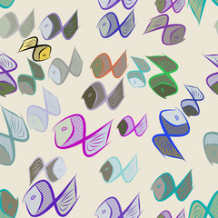 Seamless decorative hand drawn fish art illustrations. Abstract, graphic, canvas & vector.