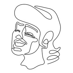 Happy Woman Laughing One Line Art Portrait. Joyful Female Facial Expression. Hand Drawn Linear Woman Silhouette. Vector illustration