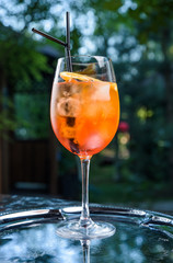 summer fresh cocktail with ice, fruit and vegetables