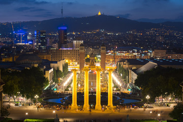 Barcelona skyline from Montjuic hill at sunset, Spain