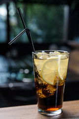 summer fresh cocktail with ice, fruit and vegetables