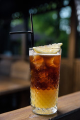 summer fresh cocktail with ice, fruit and vegetables
