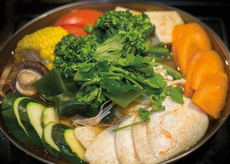 Vegetarian Taiwanese noodle bowl top view
