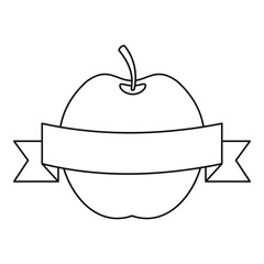 Apple with ribbon icon in outline style isolated on white background vector illustration