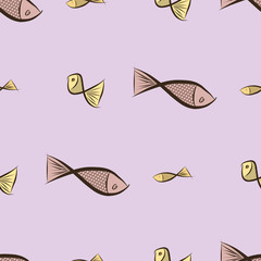 Seamless abstract illustrations of fish, conceptual. Underwater, details, cartoon & effect.