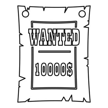 Vintage wanted poster icon in outline style isolated on white background vector illustration