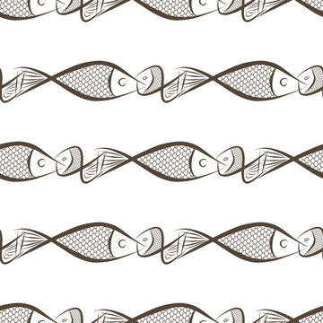 Seamless abstract fish illustrations background. Pattern, set, color & underwater.