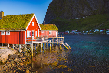Village on Lofoten islands in Norway, Europe - obrazy, fototapety, plakaty