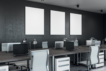 Coworking office with posters side