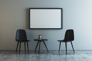 Modern concrete home interior with banner