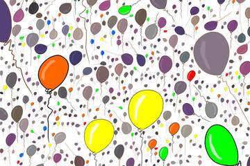 Flying balloons illustrations background abstract, hand drawn. Creative, wallpaper, set & art.