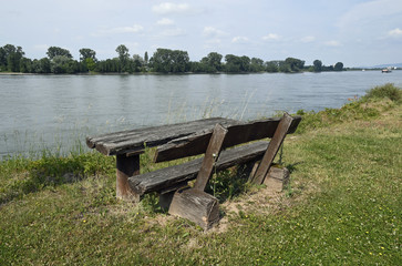 Obraz premium rastplatz am rheinufer bei der wochenendhaussiedlung eicher see