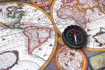 Fototapeta na wymiar Compass on World Map