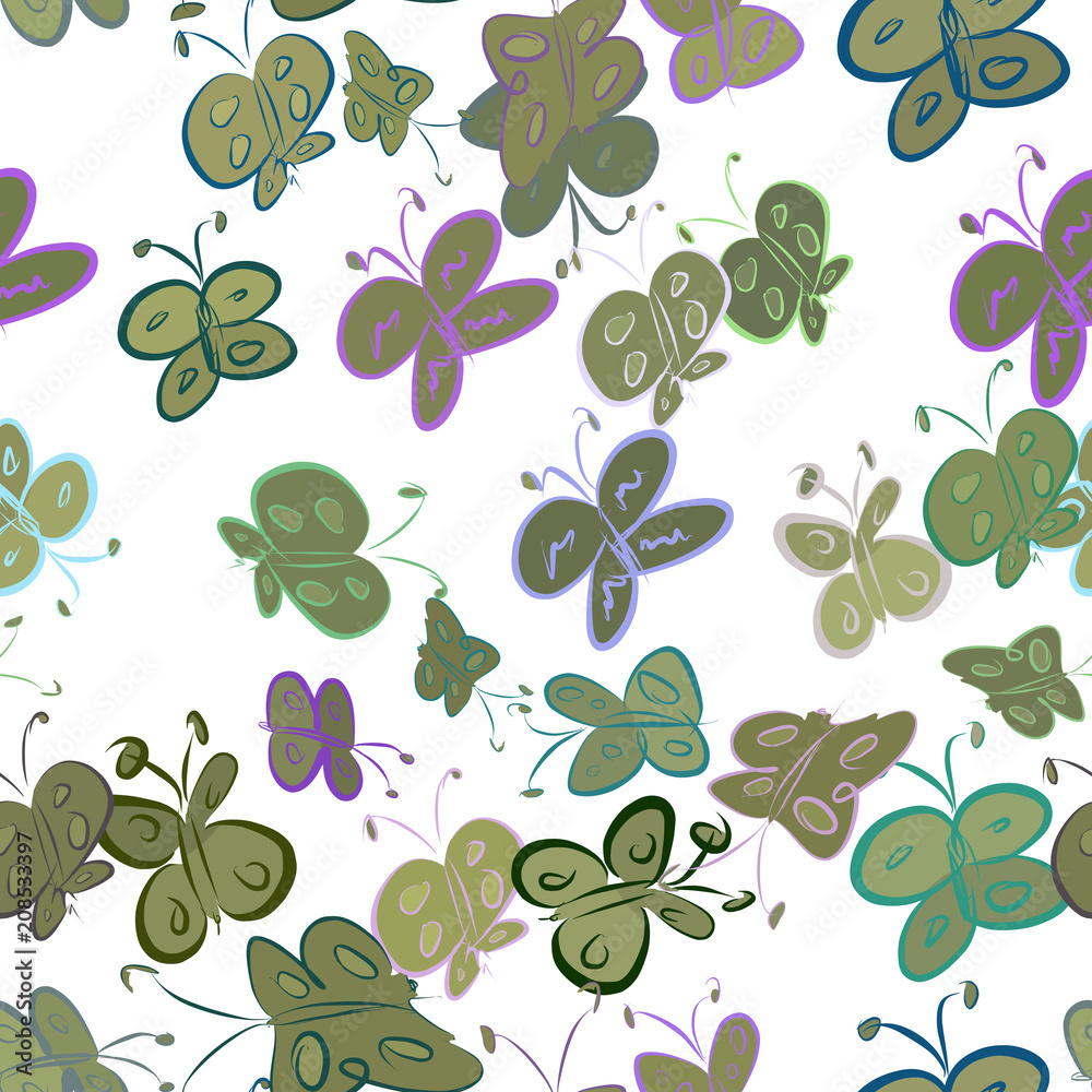 Wall mural seamless abstract butterfly illustrations background. insects, pattern, digital & wallpaper.